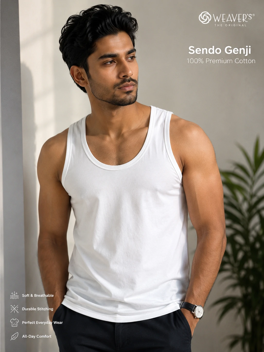 Premium Combed Cotton Sleeveless Vest – White | Pack of 2